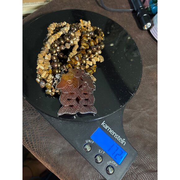 Multi-Strand 18" Sterling silver Necklace W/ Bronze Pearls Tigers Eye Jasper & C - Picture 12 of 12